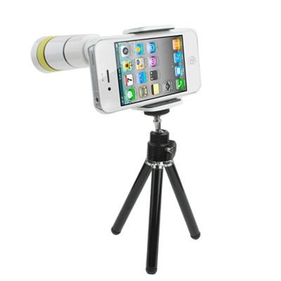 White Flexible Handle 10X Telescope Zoom IPhone Camera Lenses For IPhone 4